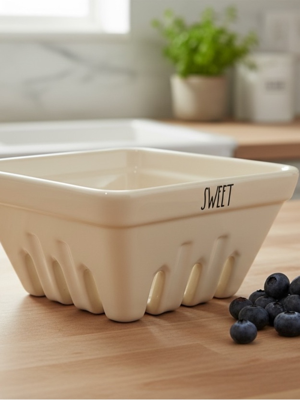 Rae Dunn Ceramic “Sweet” Blueberry Berry Bowl Colander Strainer